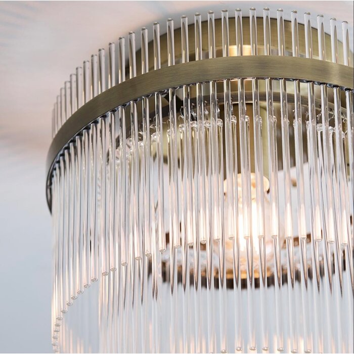 Delano - Art Deco Glass Rod Flush Ceiling Light - Antique Brass
