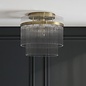 Delano - Art Deco Glass Rod Flush Ceiling Light - Antique Brass