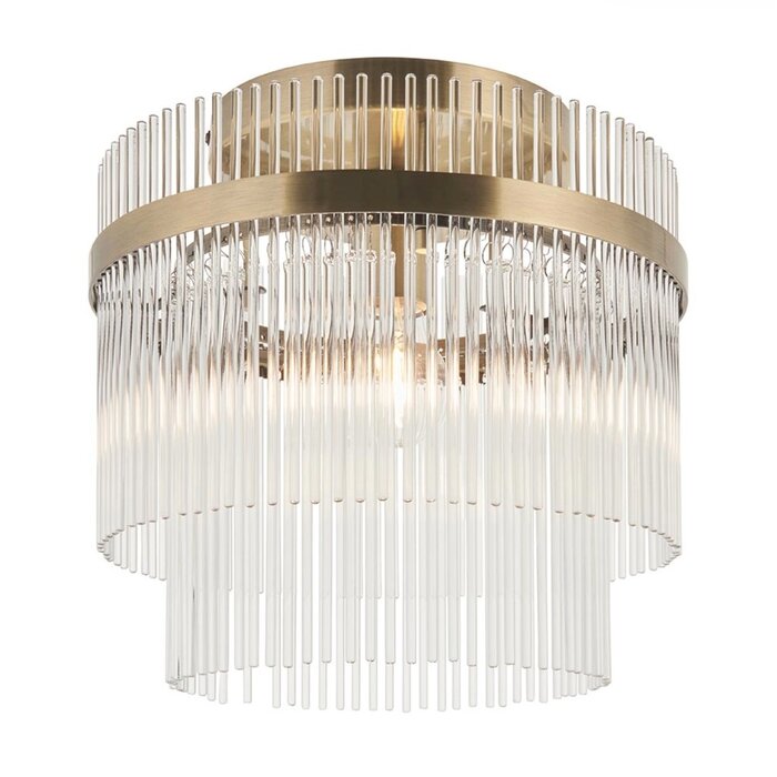 Delano - Art Deco Glass Rod Flush Ceiling Light - Antique Brass