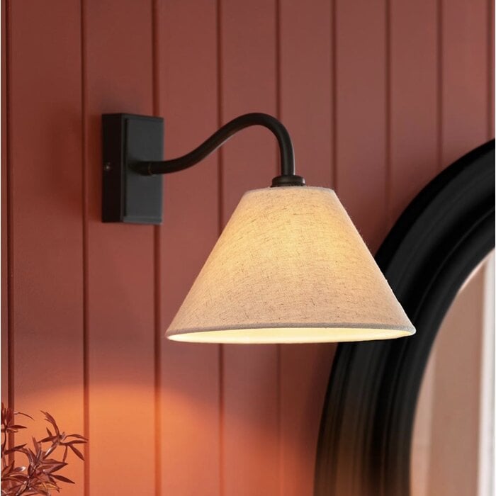 Ashwicke - Wall Light - Black with Tapered Faux Linen Shade