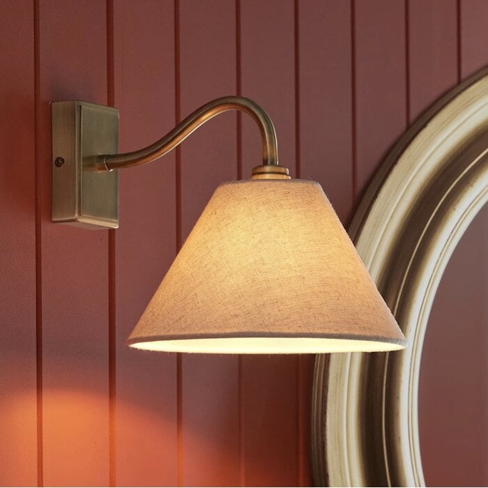 Ashwicke - Wall Light - Antique Brass with Tapered Faux Linen Shade