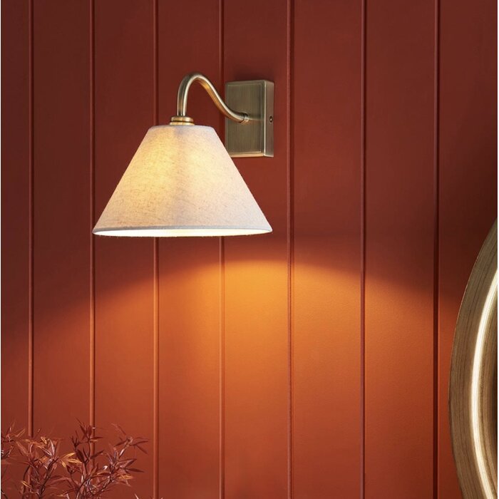 Ashwicke - Wall Light - Antique Brass with Tapered Faux Linen Shade