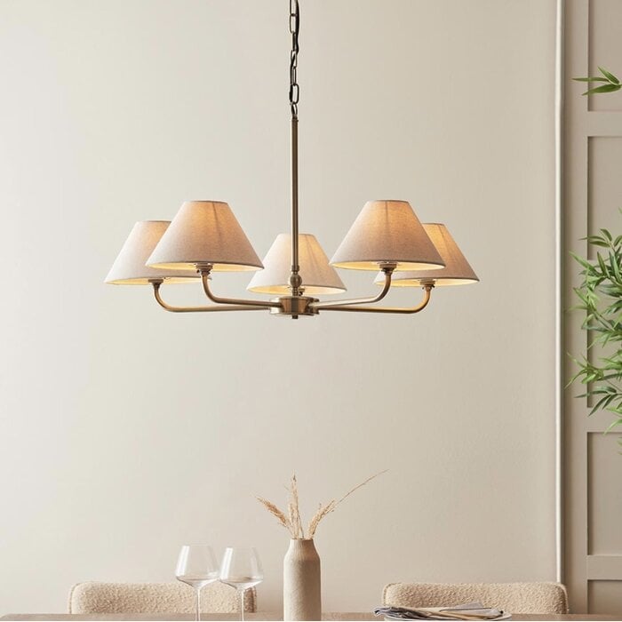 Ashwicke  - 5  Light Ceiling Pendant - Antique Brass with Fabric Shades