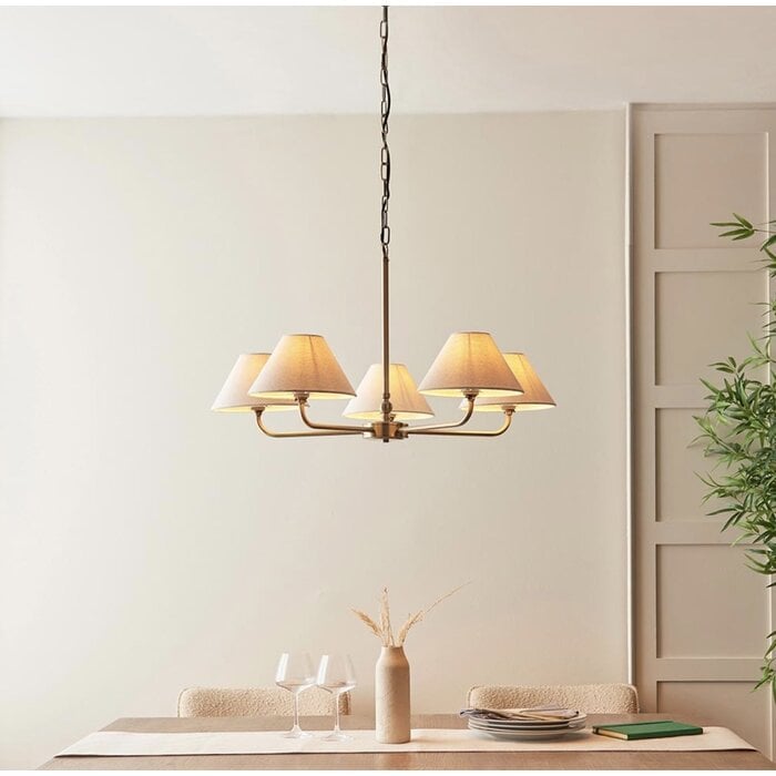 Ashwicke  - 5  Light Ceiling Pendant - Antique Brass with Fabric Shades