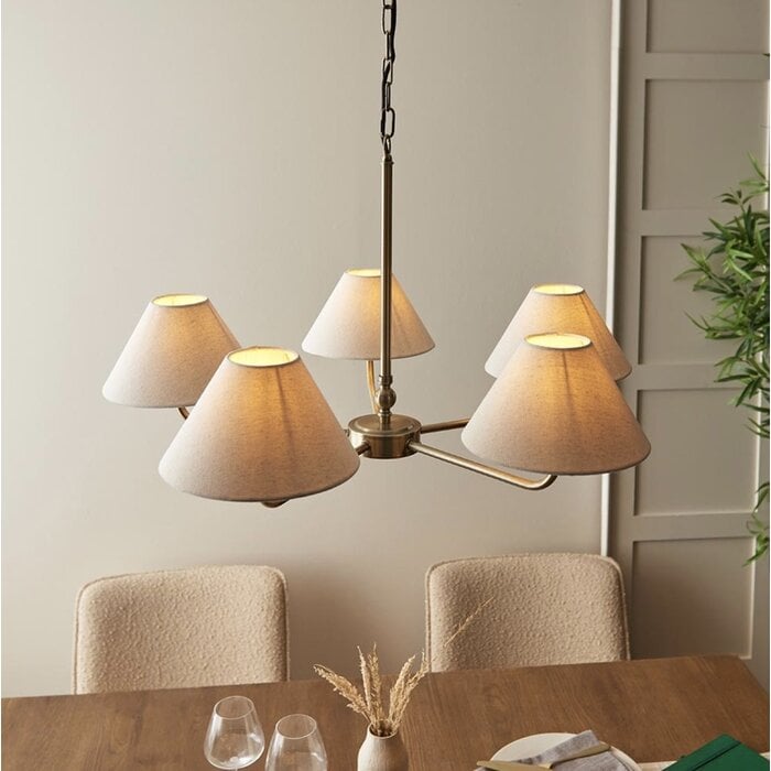 Ashwicke  - 5  Light Ceiling Pendant - Antique Brass with Fabric Shades