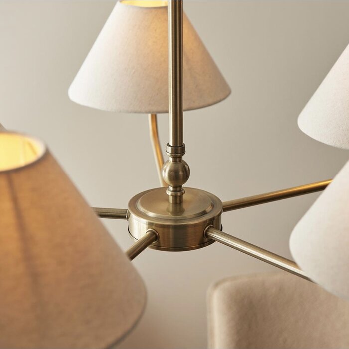 Ashwicke  - 5  Light Ceiling Pendant - Antique Brass with Fabric Shades