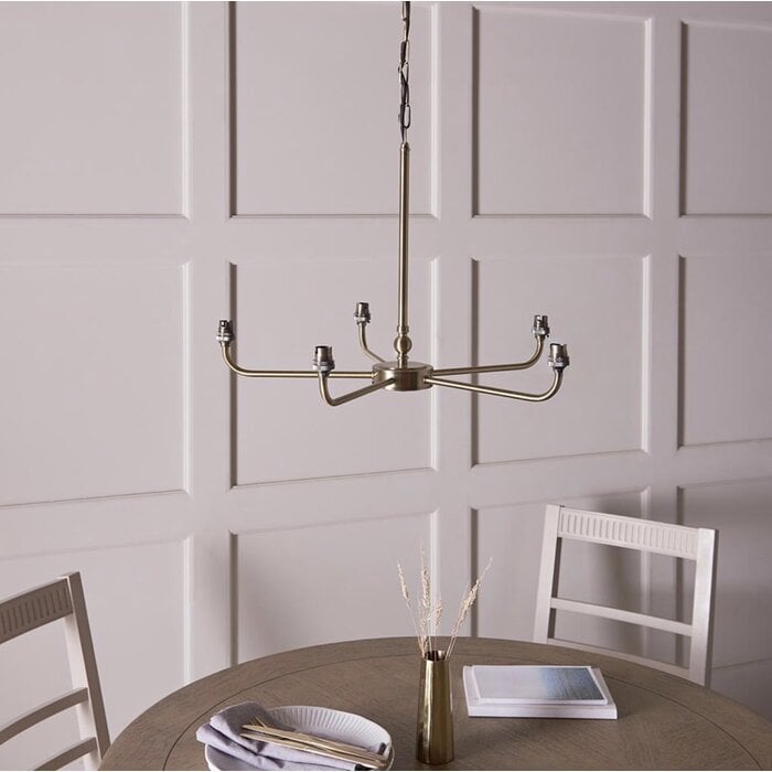 Ashwicke  - 5  Light Ceiling Pendant - Antique Brass with Fabric Shades