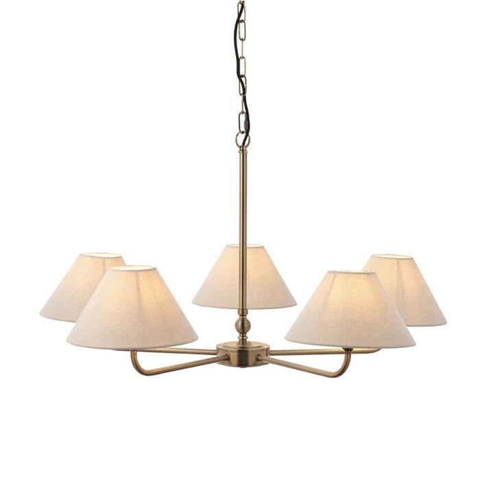 Ashwicke  - 5  Light Ceiling Pendant - Antique Brass with Fabric Shades
