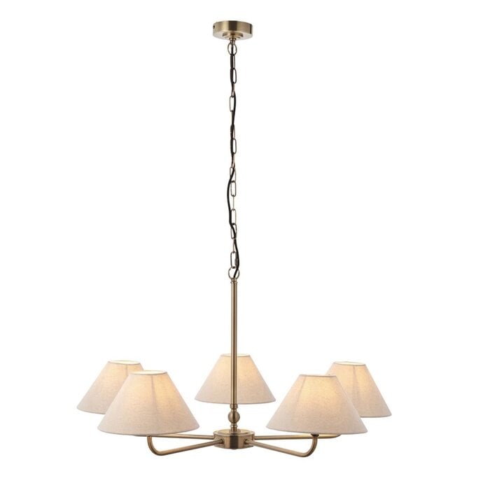 Ashwicke  - 5  Light Ceiling Pendant - Antique Brass with Fabric Shades