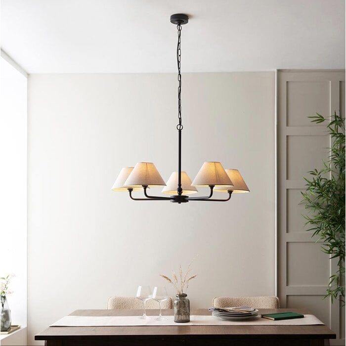 Ashwicke  - 5  Light Ceiling Pendant - Matt Black with Fabric Shades