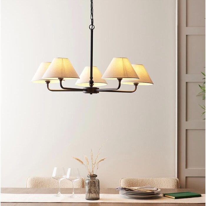 Ashwicke  - 5  Light Ceiling Pendant - Matt Black with Fabric Shades
