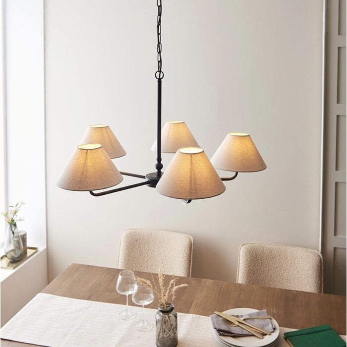 Ashwicke  - 5  Light Ceiling Pendant - Matt Black with Fabric Shades