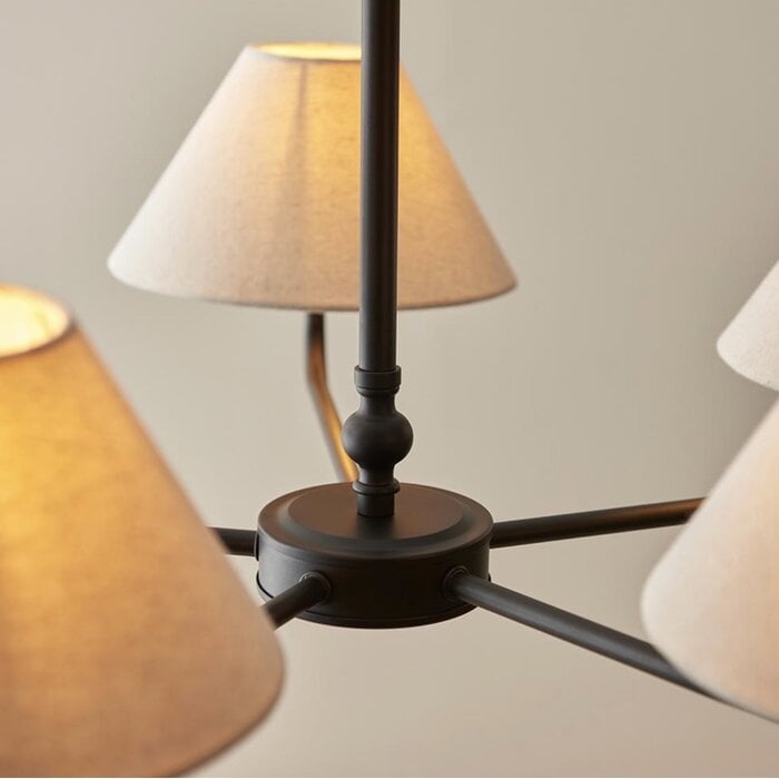 Ashwicke  - 5  Light Ceiling Pendant - Matt Black with Fabric Shades