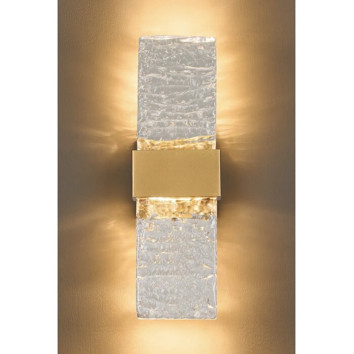 Troy - Large Up and Down Wall Light - Satin Gold with Ripple Wave Glass