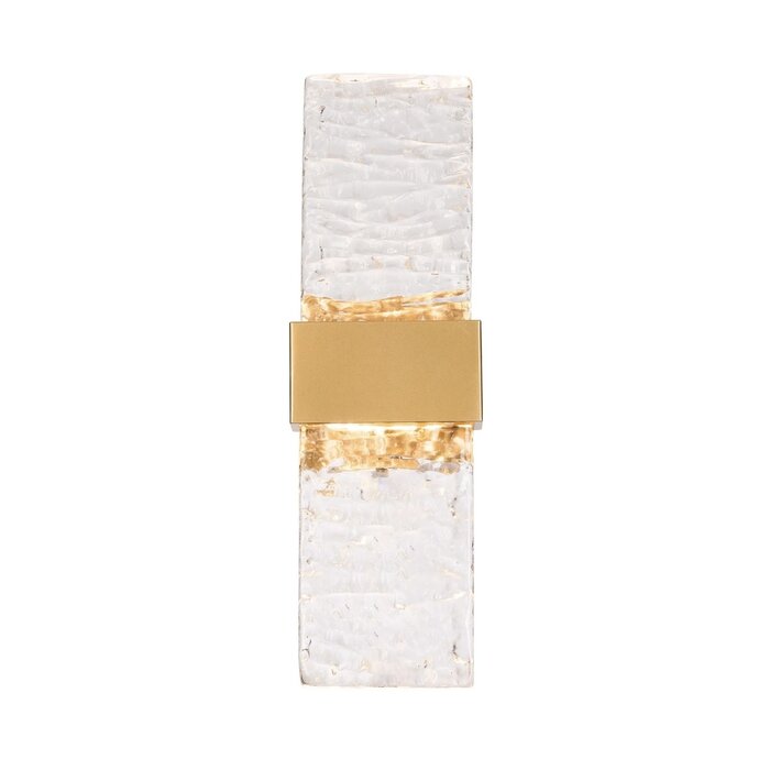 Troy - Large Up and Down Wall Light - Satin Gold with Ripple Wave Glass