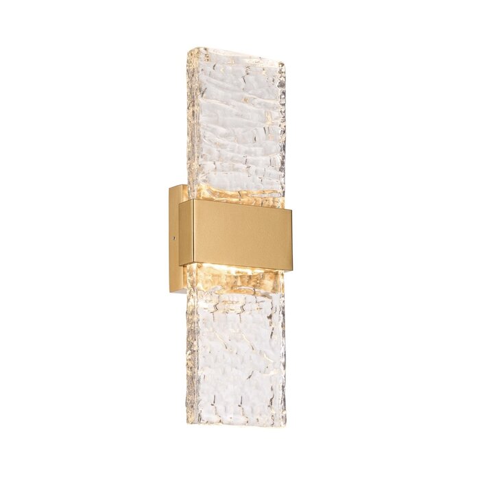 Troy - Large Up and Down Wall Light - Satin Gold with Ripple Wave Glass
