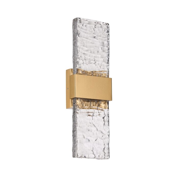 Troy - Large Up and Down Wall Light - Satin Gold with Ripple Wave Glass