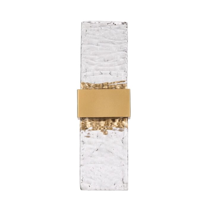 Troy - Large Up and Down Wall Light - Satin Gold with Ripple Wave Glass