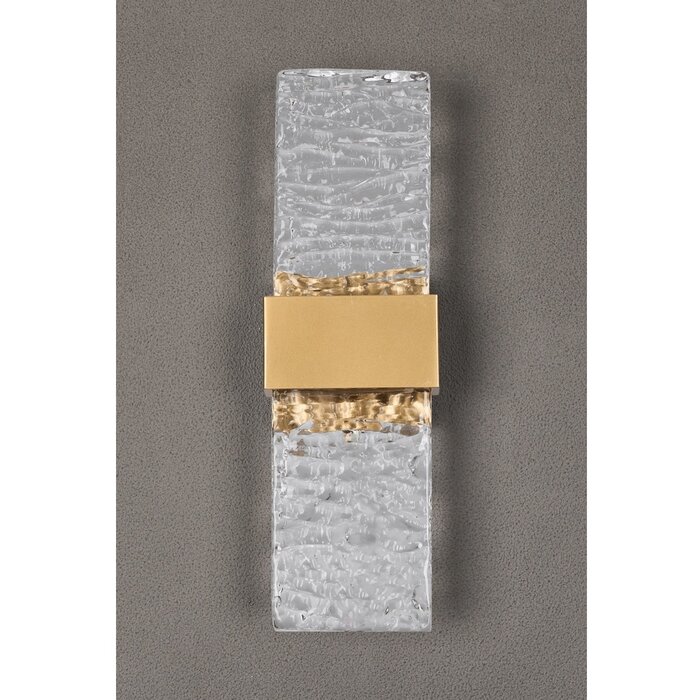 Troy - Large Up and Down Wall Light - Satin Gold with Ripple Wave Glass