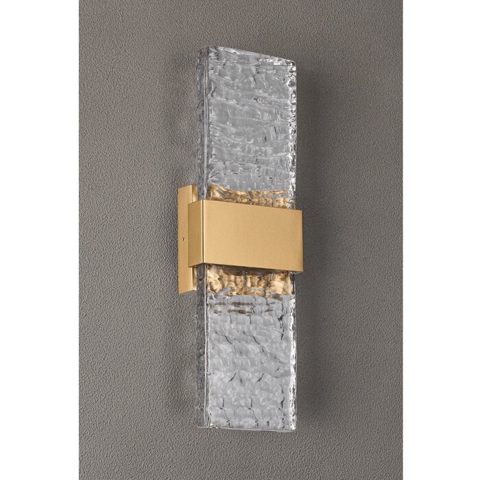 Troy - Large Up and Down Wall Light - Satin Gold with Ripple Wave Glass