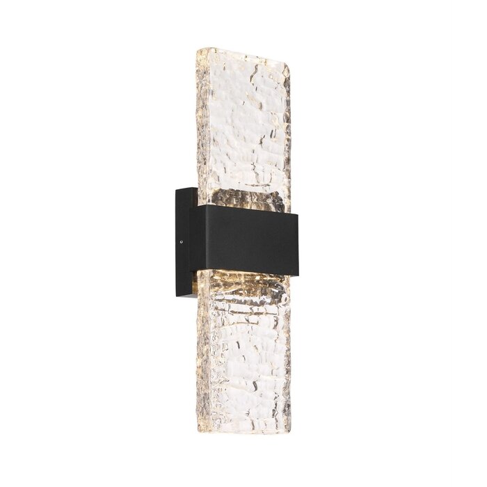 Troy - Large Up and Down Wall Light - Black with Ripple Wave Glass