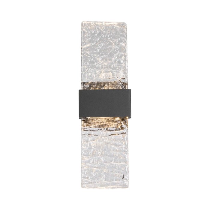 Troy - Large Up and Down Wall Light - Black with Ripple Wave Glass