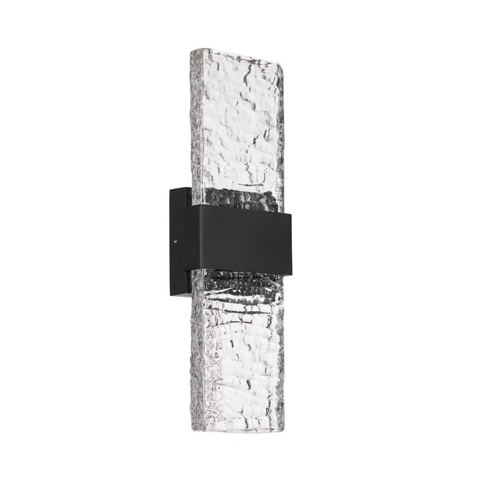 Troy - Large Up and Down Wall Light - Black with Ripple Wave Glass