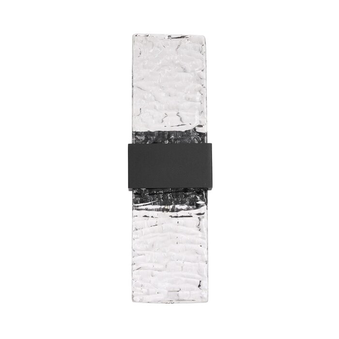 Troy - Large Up and Down Wall Light - Black with Ripple Wave Glass