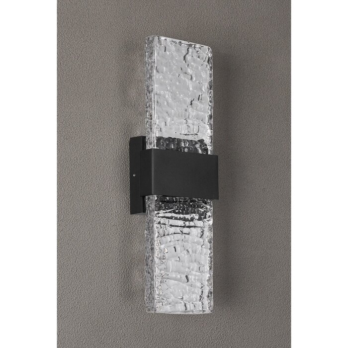 Troy - Large Up and Down Wall Light - Black with Ripple Wave Glass
