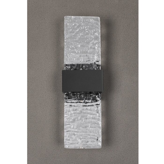 Troy - Large Up and Down Wall Light - Black with Ripple Wave Glass