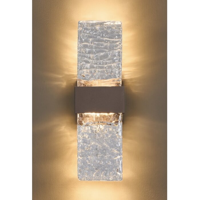 Troy - Large Up and Down Wall Light - Cacao with Ripple Wave Glass