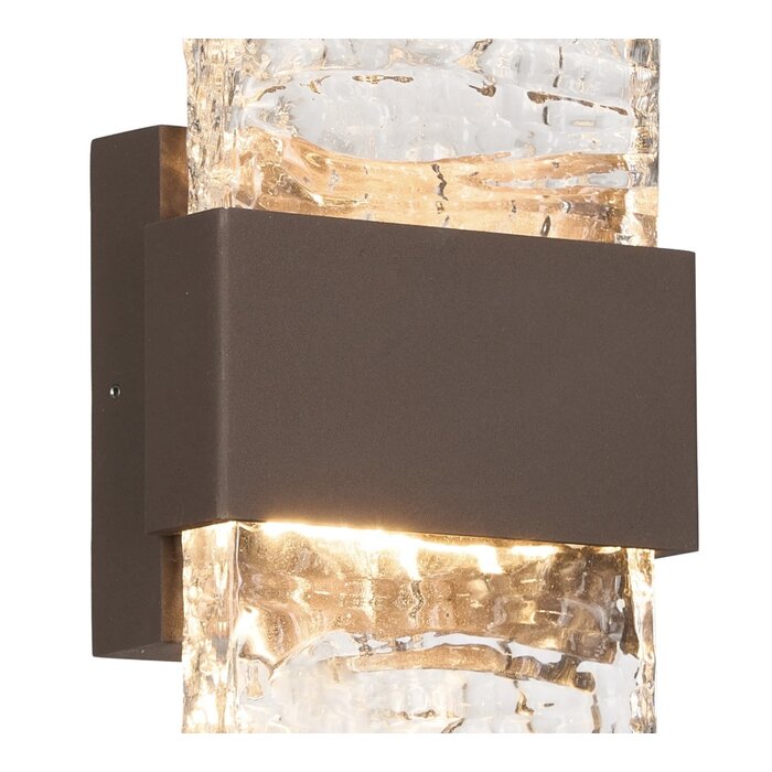 Troy - Large Up and Down Wall Light - Cacao with Ripple Wave Glass
