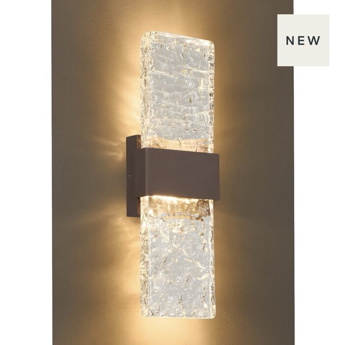 Troy - Large Up and Down Wall Light - Cacao with Ripple Wave Glass
