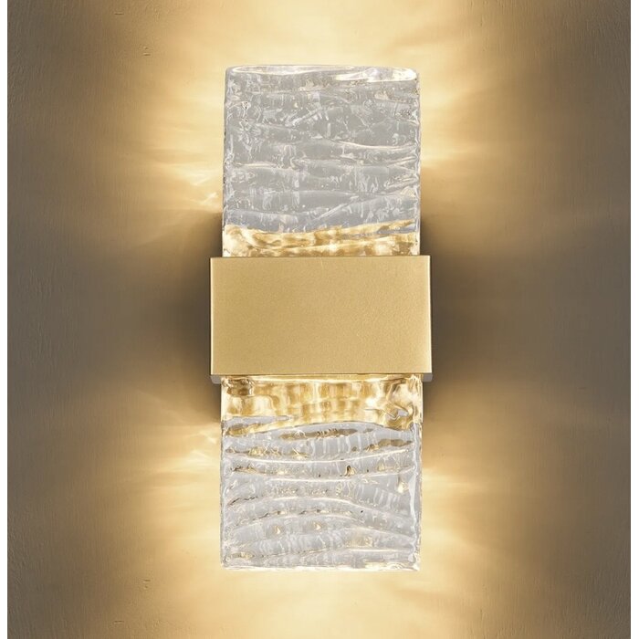 Troy - Up and Down Wall Light - Satin Gold with Ripple Wave Glass
