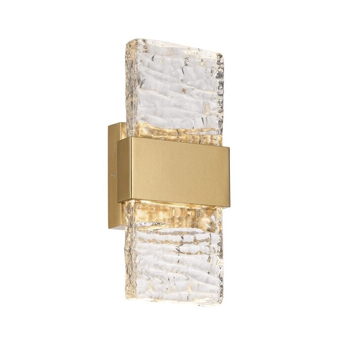 Troy - Up and Down Wall Light - Satin Gold with Ripple Wave Glass