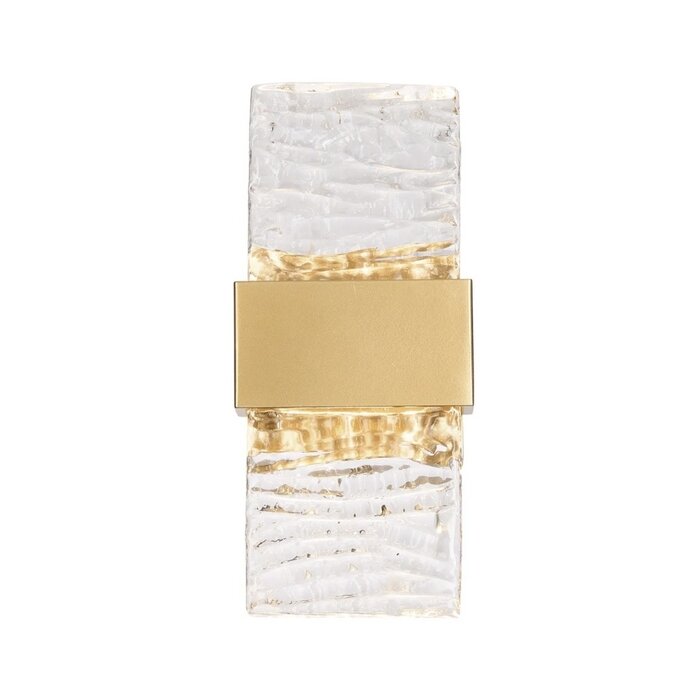 Troy - Up and Down Wall Light - Satin Gold with Ripple Wave Glass