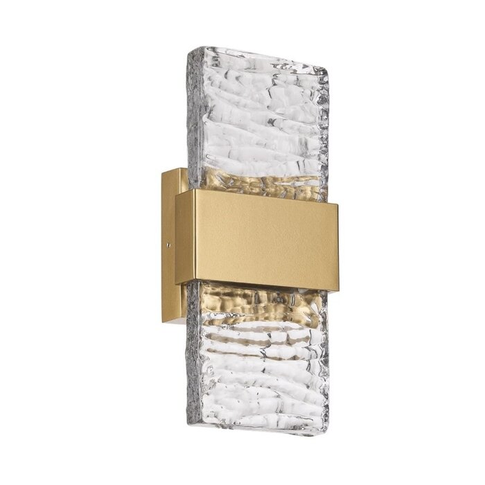 Troy - Up and Down Wall Light - Satin Gold with Ripple Wave Glass