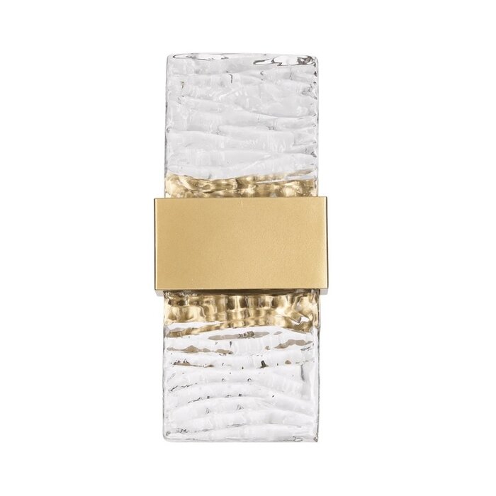 Troy - Up and Down Wall Light - Satin Gold with Ripple Wave Glass