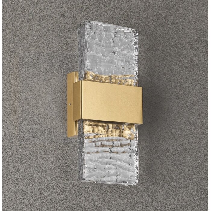 Troy - Up and Down Wall Light - Satin Gold with Ripple Wave Glass