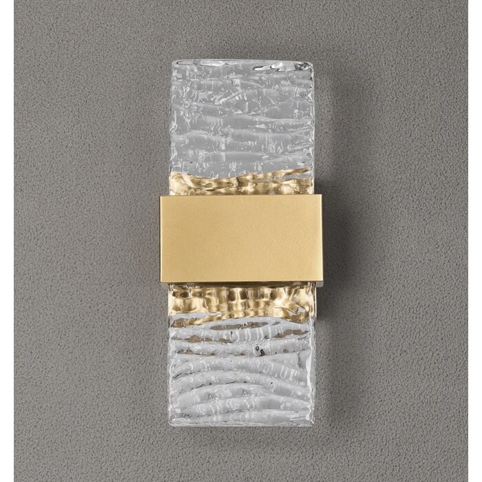 Troy - Up and Down Wall Light - Satin Gold with Ripple Wave Glass