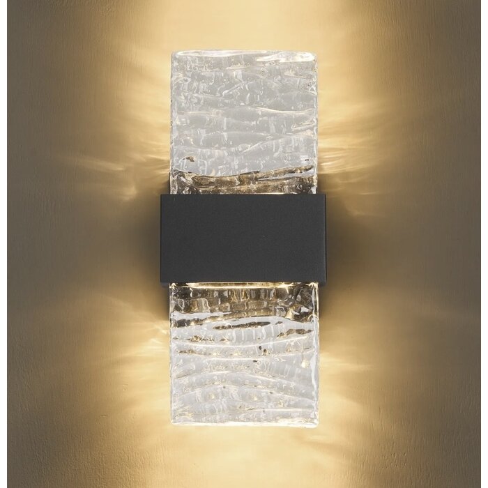 Troy - Up and Down Wall Light - Black with Ripple Wave Glass