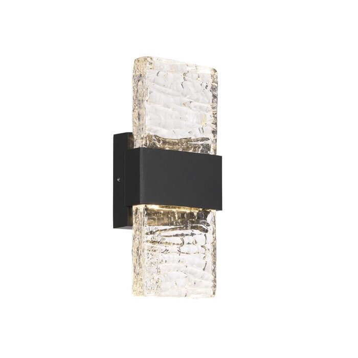 Troy - Up and Down Wall Light - Black with Ripple Wave Glass
