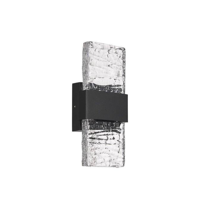 Troy - Up and Down Wall Light - Black with Ripple Wave Glass
