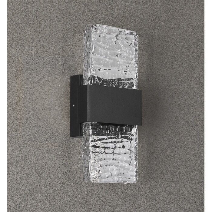 Troy - Up and Down Wall Light - Black with Ripple Wave Glass