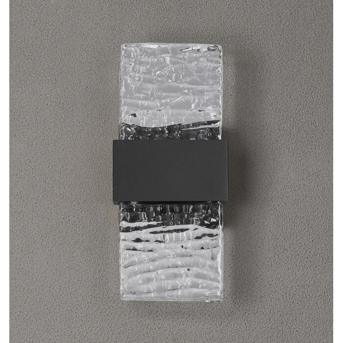 Troy - Up and Down Wall Light - Black with Ripple Wave Glass