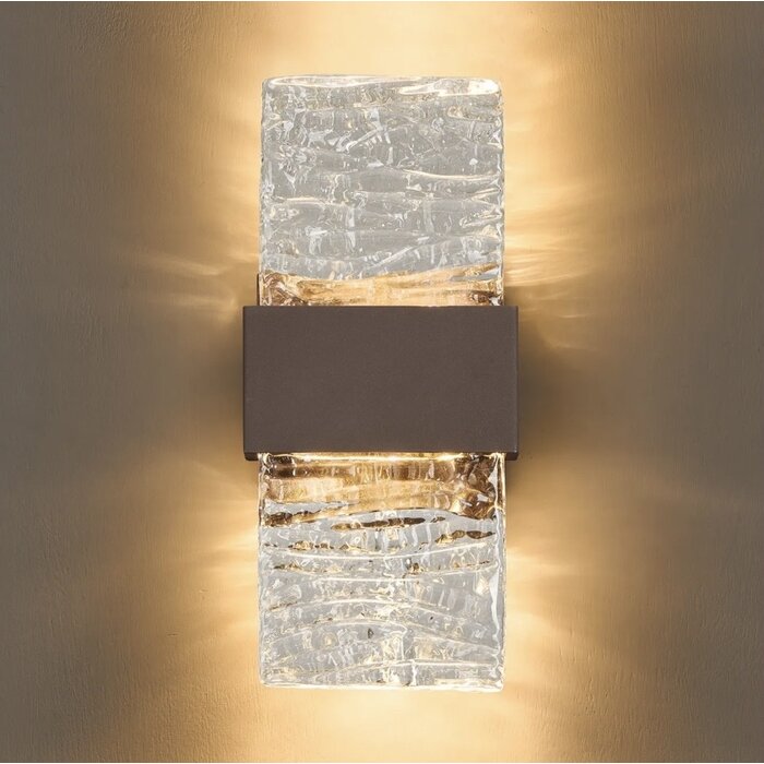 Troy - Up and Down Wall Light - Cacao with Ripple Wave Glass