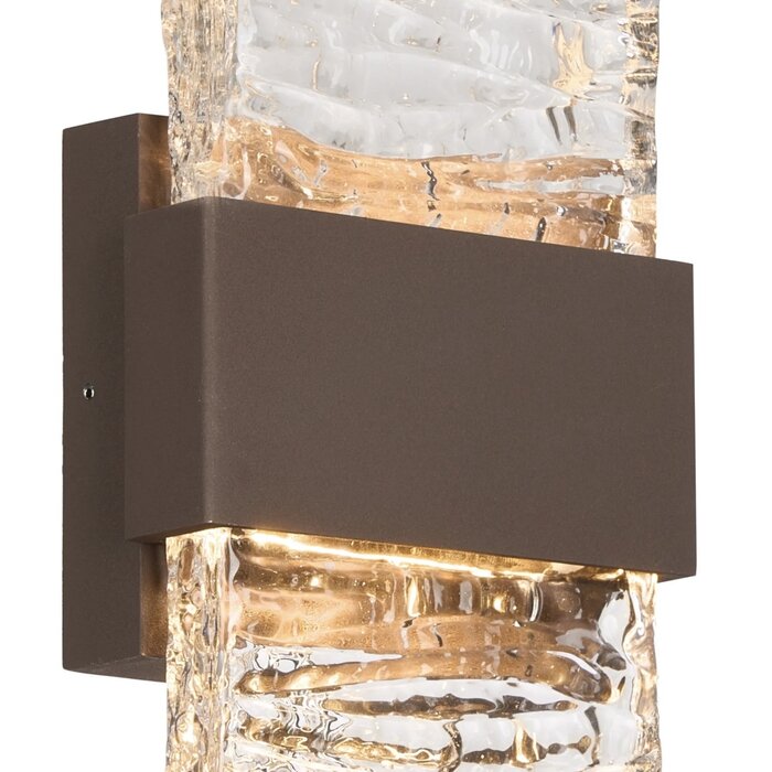 Troy - Up and Down Wall Light - Cacao with Ripple Wave Glass