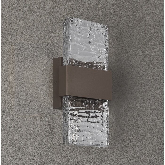 Troy - Up and Down Wall Light - Cacao with Ripple Wave Glass
