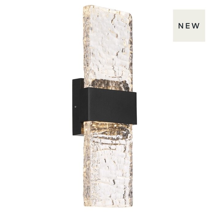 Troy - Large Up and Down Wall Light - Black with Ripple Wave Glass