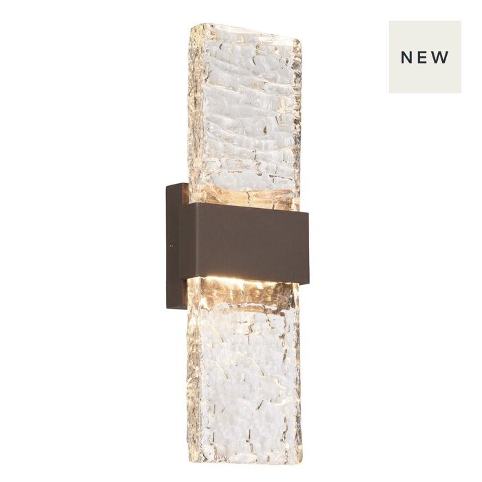 Troy - Large Up and Down Wall Light - Cacao with Ripple Wave Glass